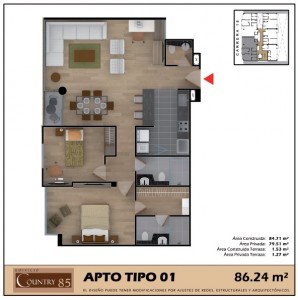 Apartamento Tipo 1, 2 alcobas   