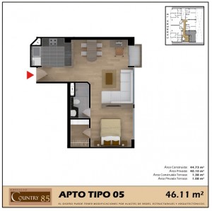 Apartamento Tipo 5 una alcoba  