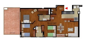 Render Planta Apartamento 501 Country 58 Federmán 