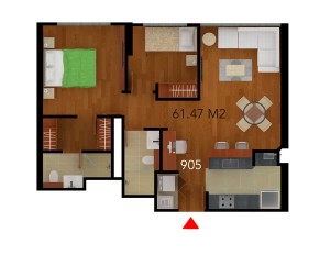 Render Planta Apartamento 905 Country 58 Federmán 