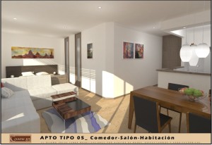 Render Sala - Comedor - Alcoba Tipo 5, 1 Alcoba           
