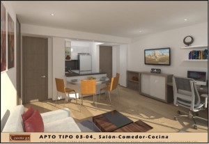 Render Sala - Comedor Tipo 3-4 Una Alcoba           